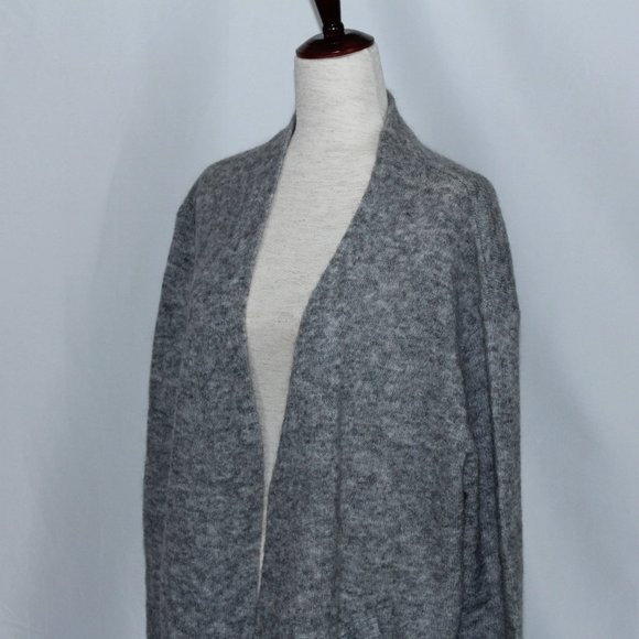 NWT Saks Acne Studios Oversized Grey Melange Long Mohair Knit Cardigan M - Picture 2 of 5